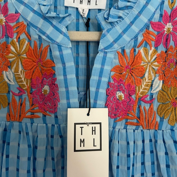 THML Blue Gingham Blouse with Colorful Embroidery - Picture 3 of 3